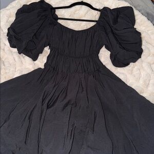 Altar'd State Black Mini Dress with Puff Sleeves